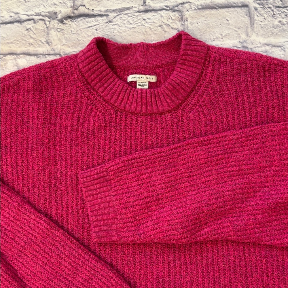 American Eagle Oversized Sweater Long Sleeves Bright Hot Pink Crewneck Size XL